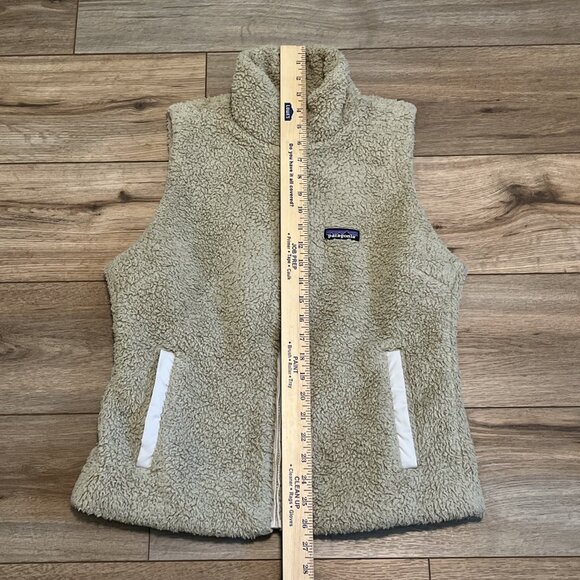Women's Patagonia Los Gatos Vest SZ Large Tan Full Zip Sherpa Fleece Pockets - Picture 5 of 11